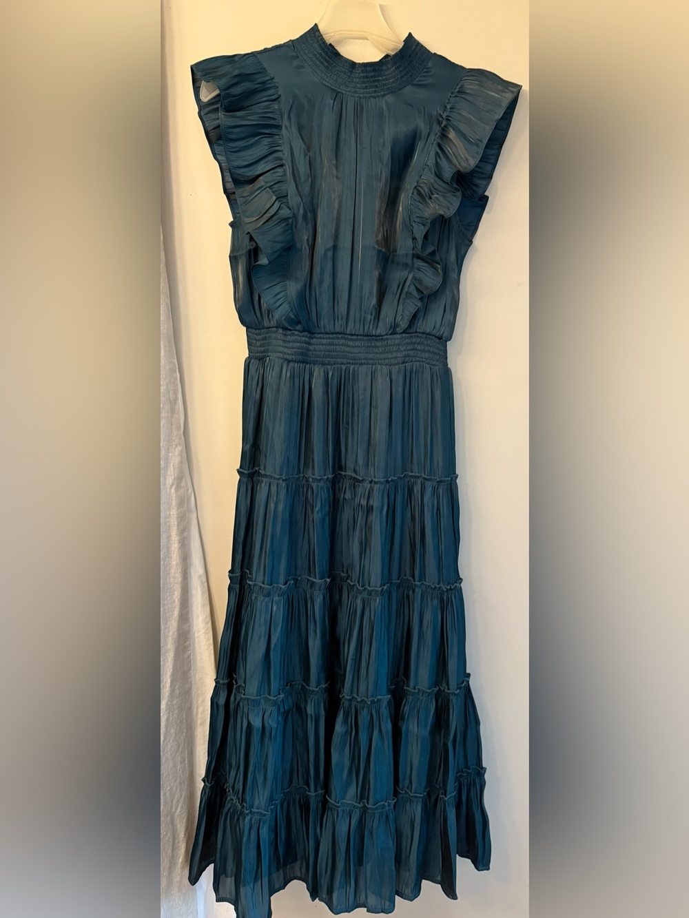 Lulu's Teal Tiered Maxi Dress with Ruched Waist